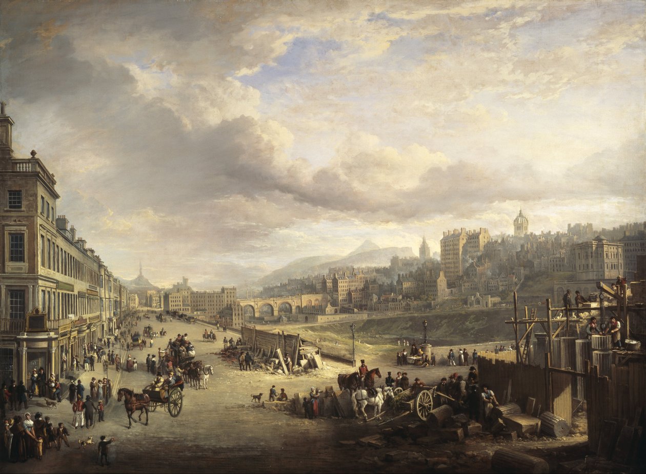 London, Princes Street. Byggeriet begynder på den senere hovedbygning af "Royal Institution of Great Britain" af Alexander Nasmyth
