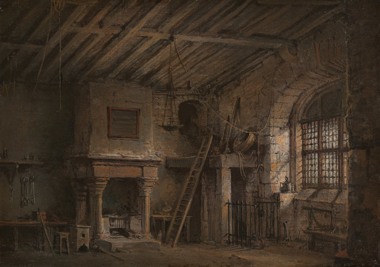 Scenedesign til Heart of Midlothian, The Tolbooth, ca. 1819. af Alexander Nasmyth