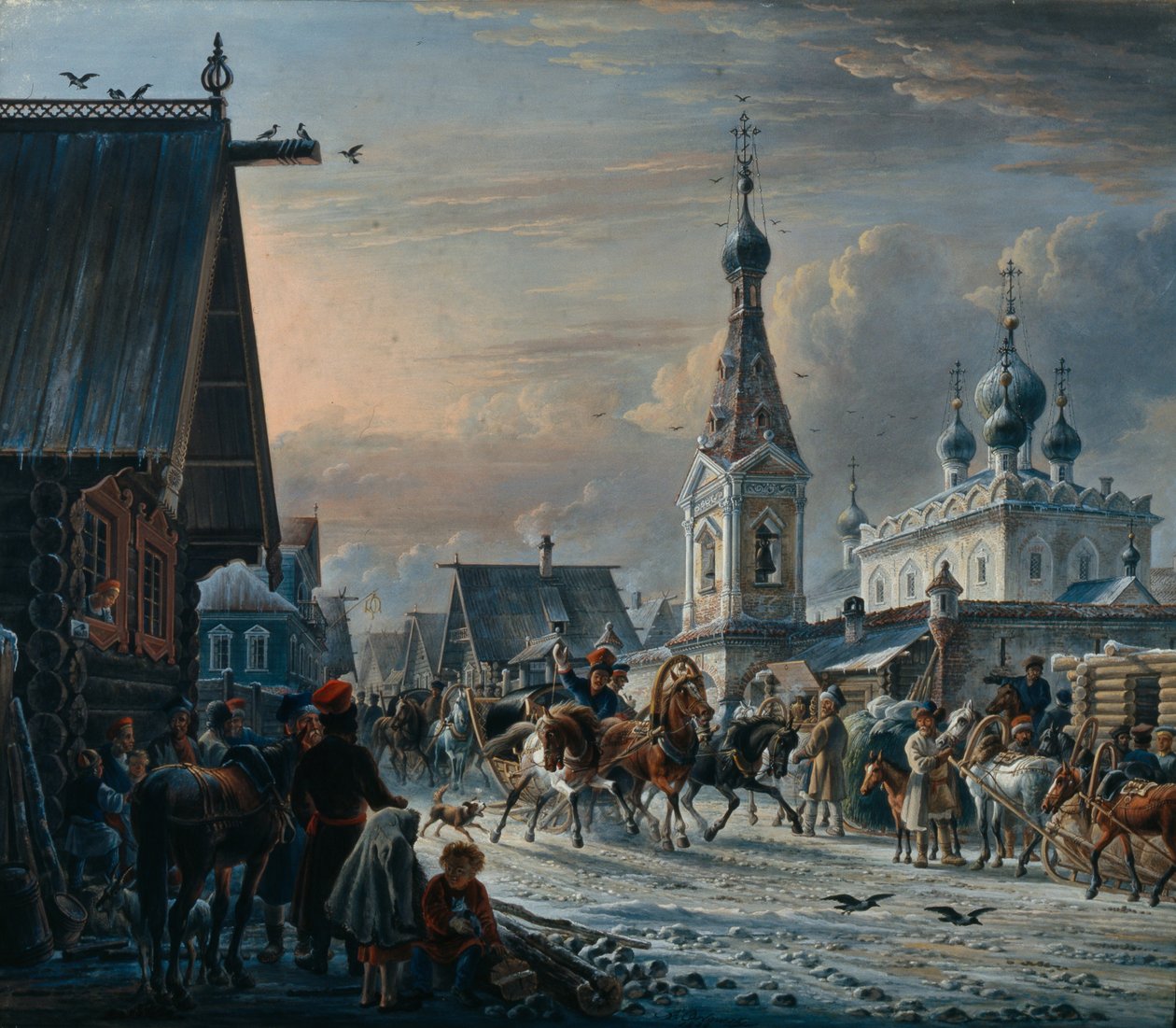 Gade med postvogne, 1829 af Alexander Osipovich Orlowski