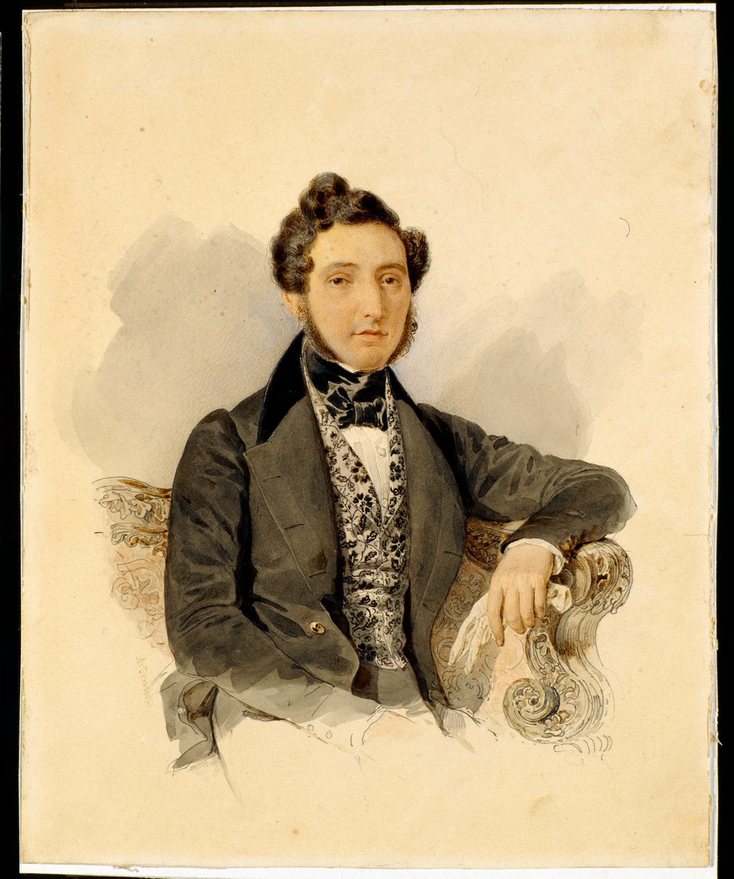 Portræt af Nikolay Mikhaylovich Donaurov (1806-1849) - Akvarel på papir af Alexander Briullov (Brioullov) (1798-1877) af Alexander Pavlovich Briullov