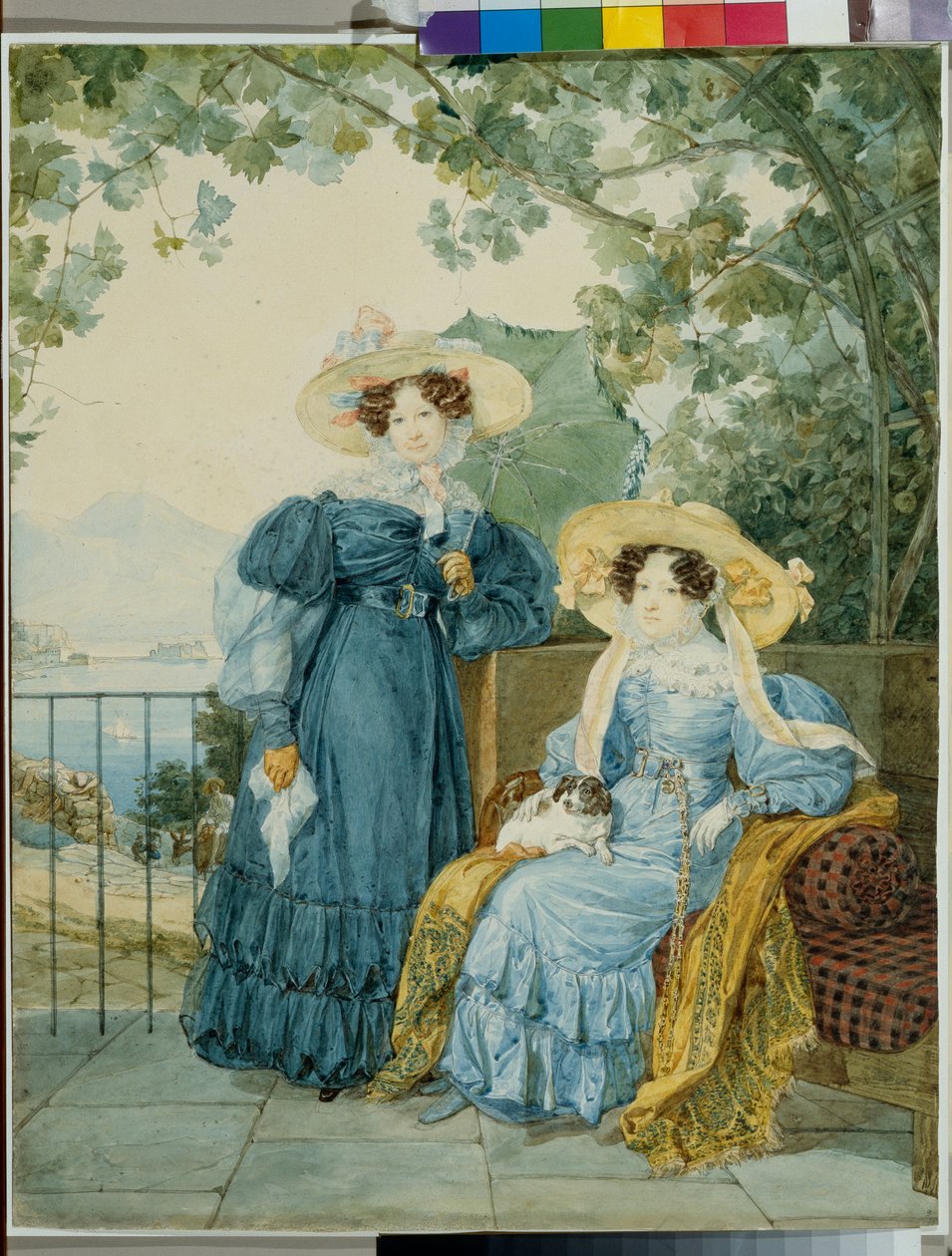 Portrætter af comtesse Ekaterina Artemievna Vorontsov (1780-1836) et de la Princesse Elena Mikhailovna Golitsyne (1776-1855) - Portræt af prinsesser Ekaterina Vorontsova og Elena Gallitzine - Akvarel på papir af Alexander Pavlovich Briullov af Alexander Pavlovich Briullov