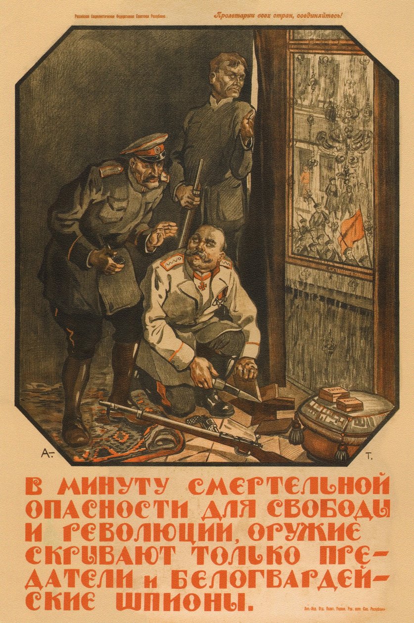 Kun forrædere og White Guard-spioner vil skjule våbnet, 1919 af Alexander Petrovich Apsit