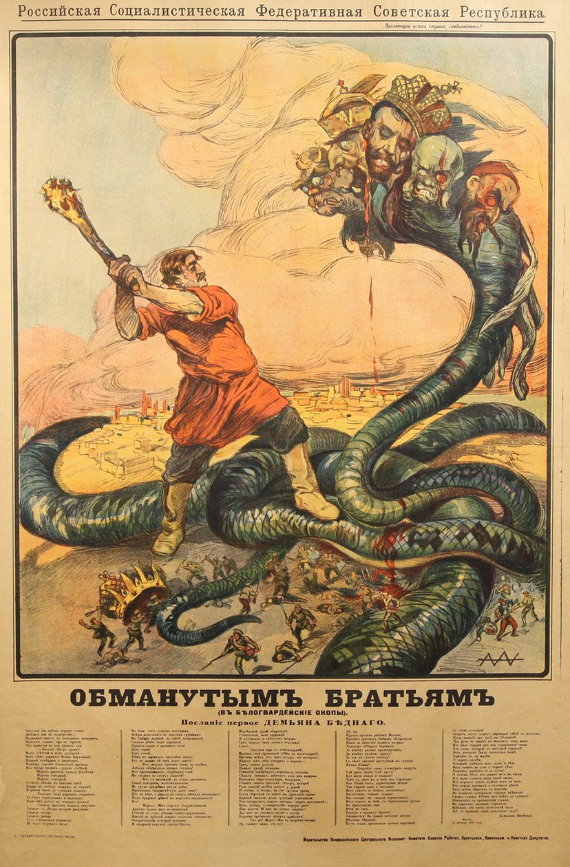 Plakat til bedragede brødre i skyttegravene i White Army, 1918 af Alexander Petrovich Apsit