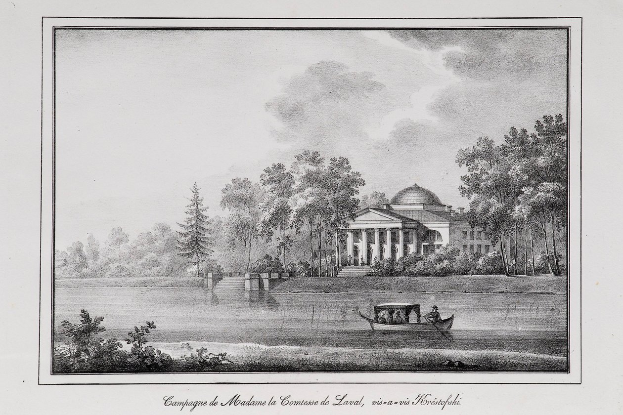 Grevinde de Lavals sommerhus på Aptekarsky Island-serien Udsigt over Sankt Petersborg, 1820