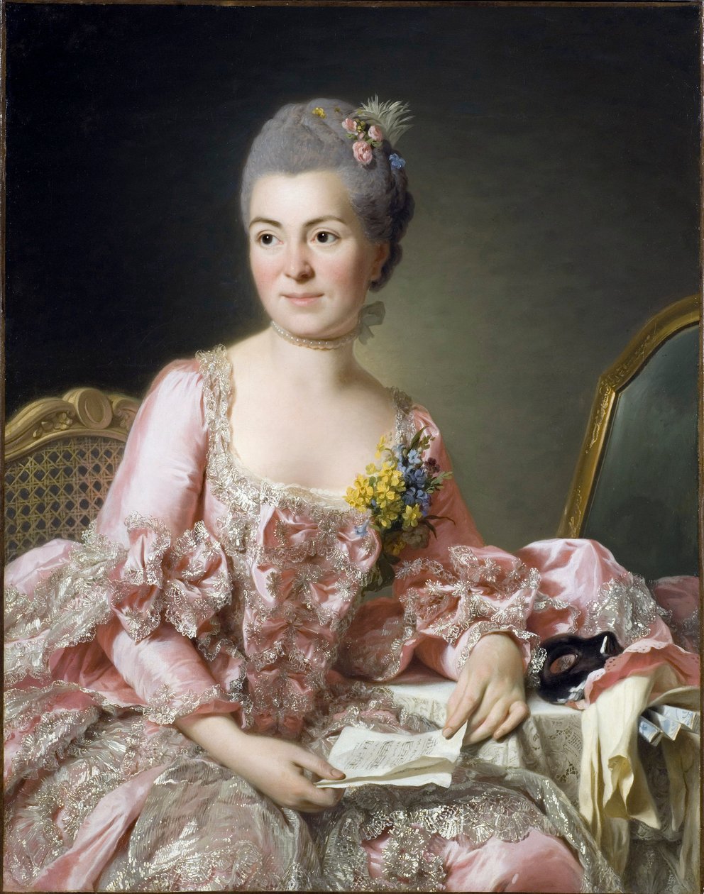 Portræt af Marie Suzanne (Marie-Suzanne) Giroust, Madame Roslin (1734-1772) Maleri af Roslin, Alexander (Alexandre) (1718-1793) af Alexander Roslin