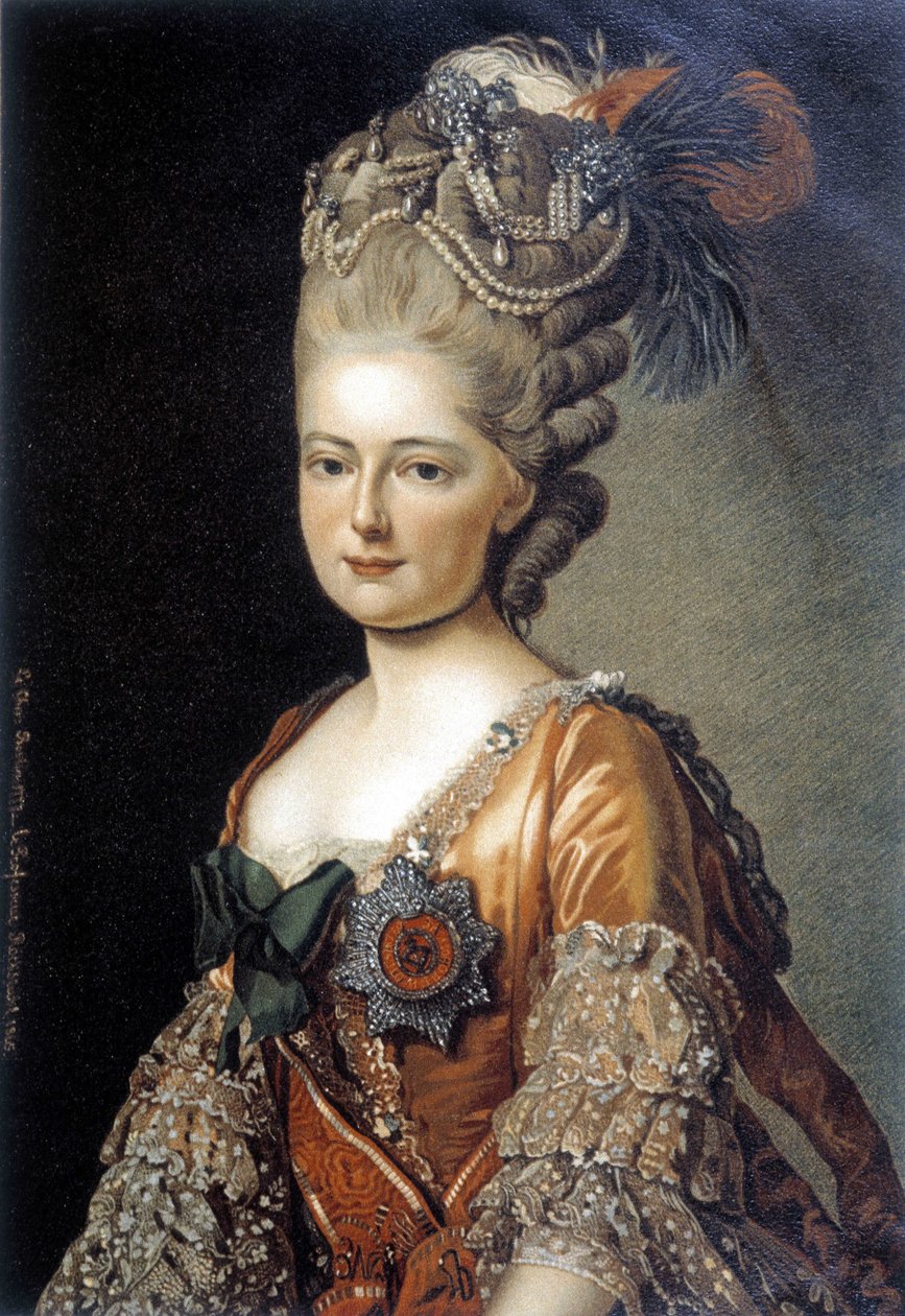 Portræt af den store russiske hertuginde Mary Feodorovna lavet i 1777 af den svenske maler Alexander Roslin (1718 - 1793). af Alexander Roslin