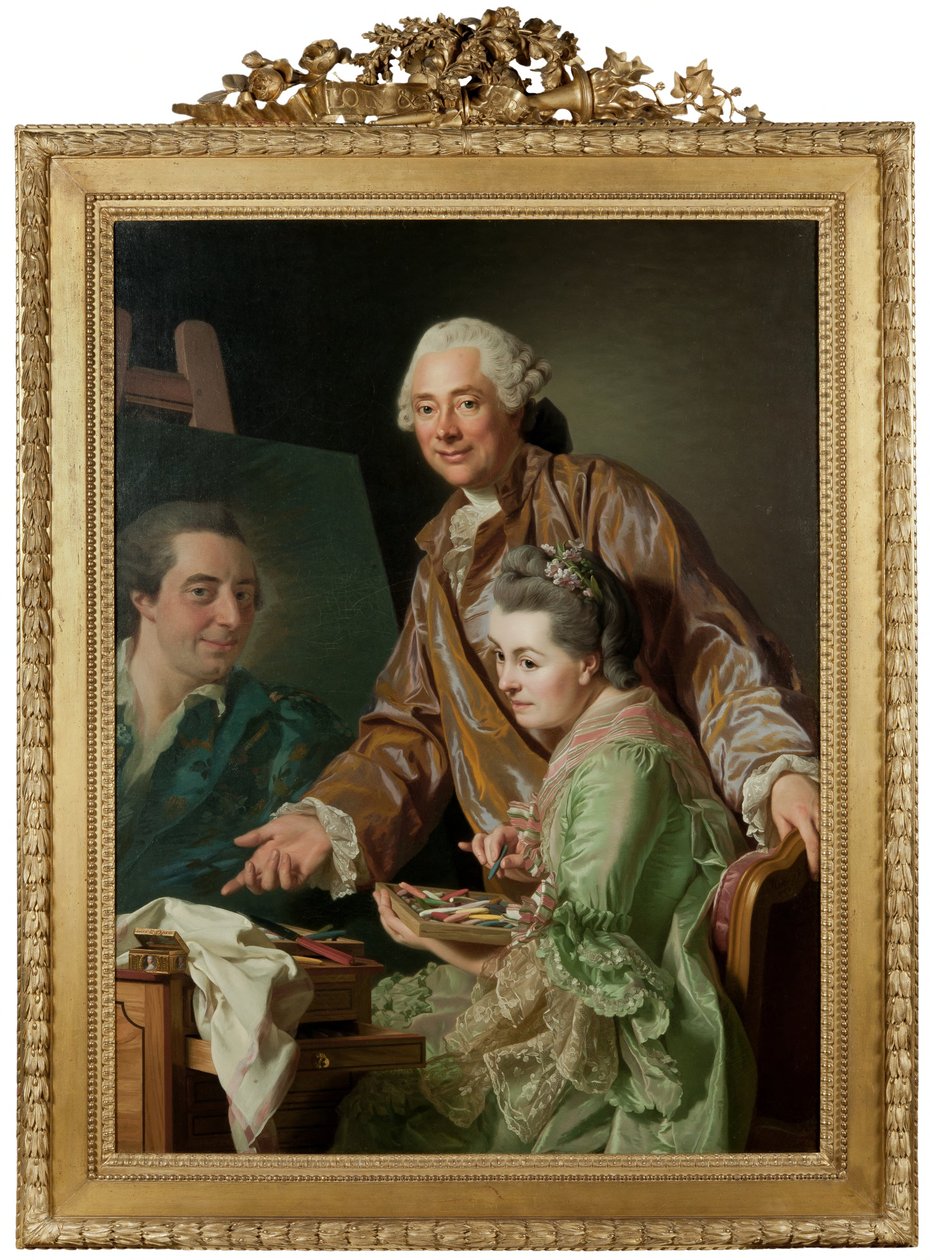 Kunstneren og hans hustru Marie Suzanne Giroust maler portrættet af Henrik Wilhelm Peill af Alexander Roslin