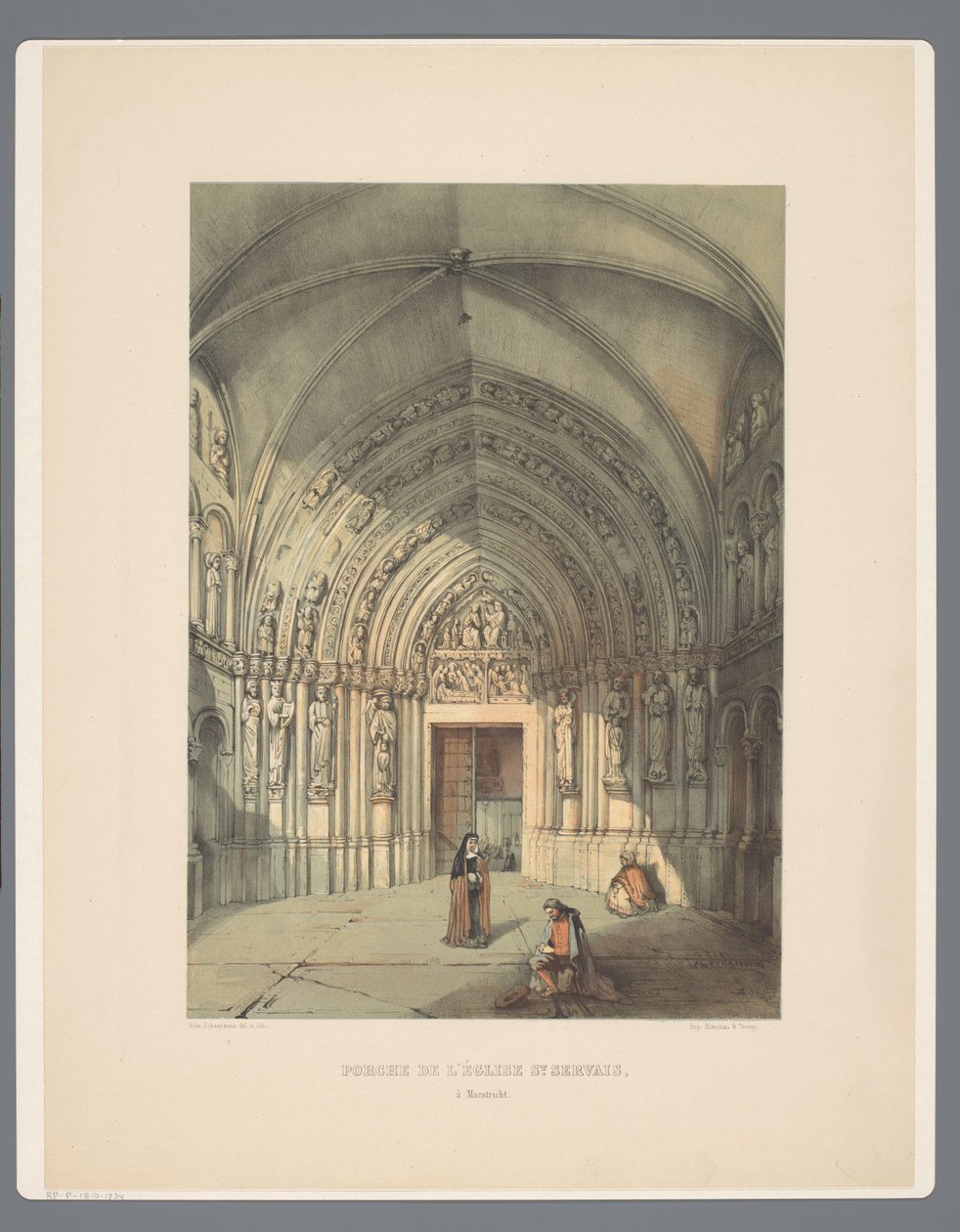 Bergportaal van Sint-Servaasbasiliek te Maastricht Veranda til St Servais-kirken, i Maestricht (titel på objekt) Antikke arkitekturmonumenter fra det ellevte århundrede til det trettende århundrede i Limburg (serietitel) af Alexander Schaepkens