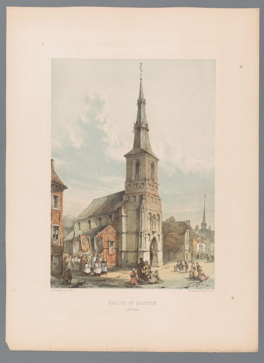 Udsigt over Saint Martin-kirken i Sint-Truiden St. Martin à St. Trond Kirke (titel på objektet) af Alexander Schaepkens