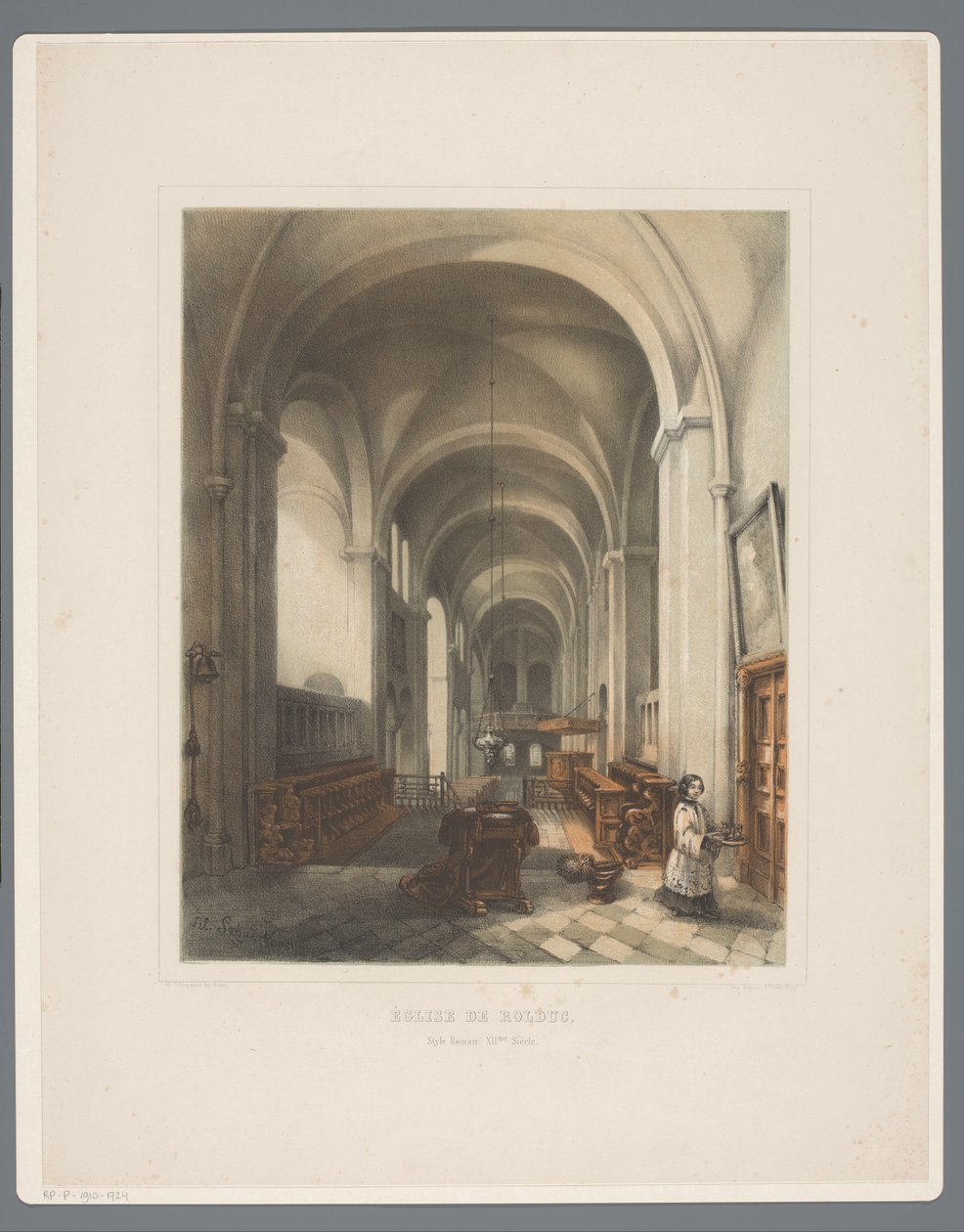 Interiør af Rolduc Abbey Church Église de Rolduc, Style Roman XIIme Siècle (titel på objekt) Rolduc et ses environs (serietitel) af Alexander Schaepkens