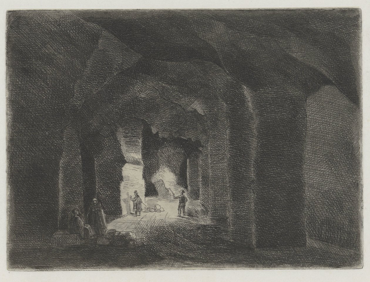 Underjordisk tunnelsystem i Sint Pietersberg i Maastricht Pres de la Meuse, 11 Eaux-Fortes (serietitel) af Alexander Schaepkens