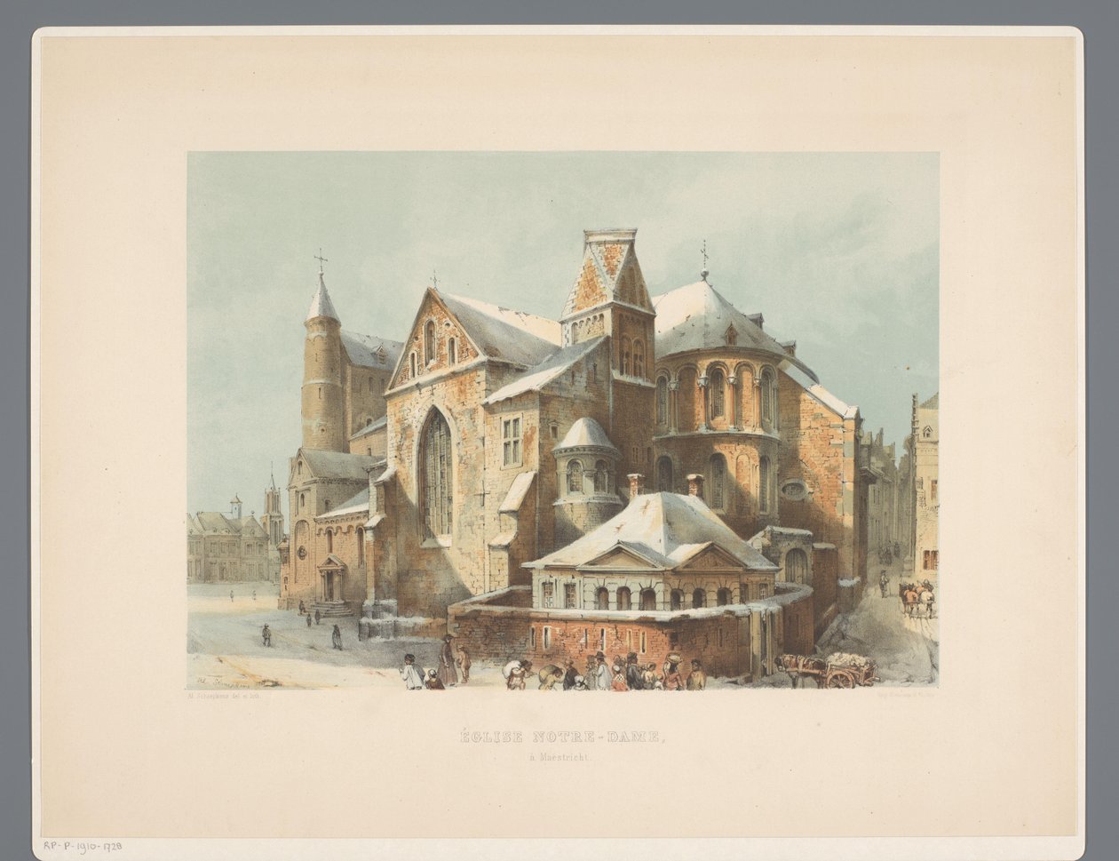 Onze-Lieve-Vrouwe-Basiliek te Maastricht Vor Frue Kirke i Maestricht (titel på objekt) Gamle arkitekturmonumenter fra det ellevte århundrede til det trettende århundrede i Limburgs (serietitel) af Alexander Schaepkens