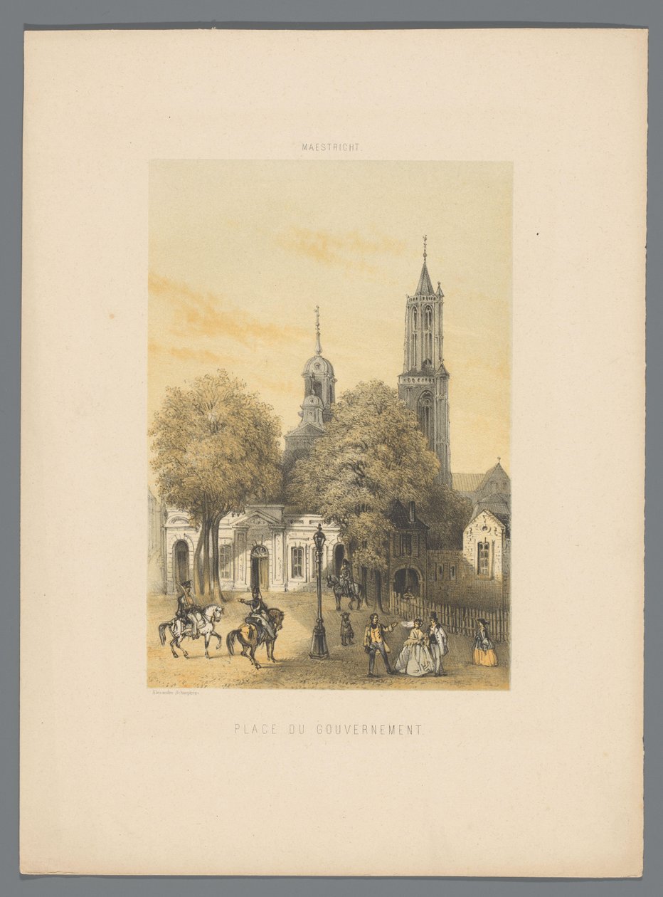 Gammelt vagthus med plads i Maastricht Place du gouvernement (titel på objekt) Monuments de Maastricht (serietitel) af Alexander Schaepkens