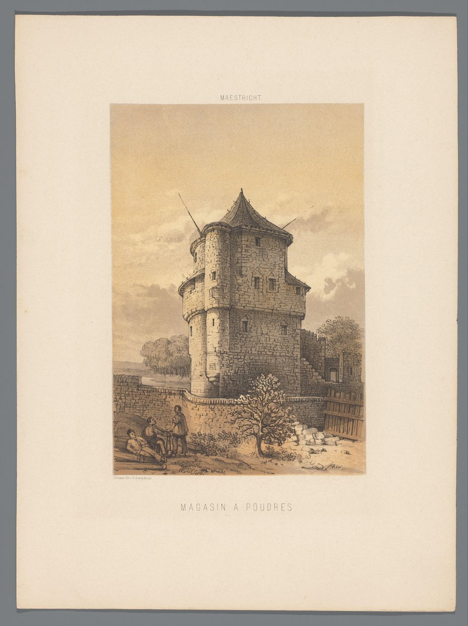 Wycker Kruittoren te Maastricht Pulvermagasin (titel på objekt) Monumenter i Maastricht (serietitel) af Alexander Schaepkens