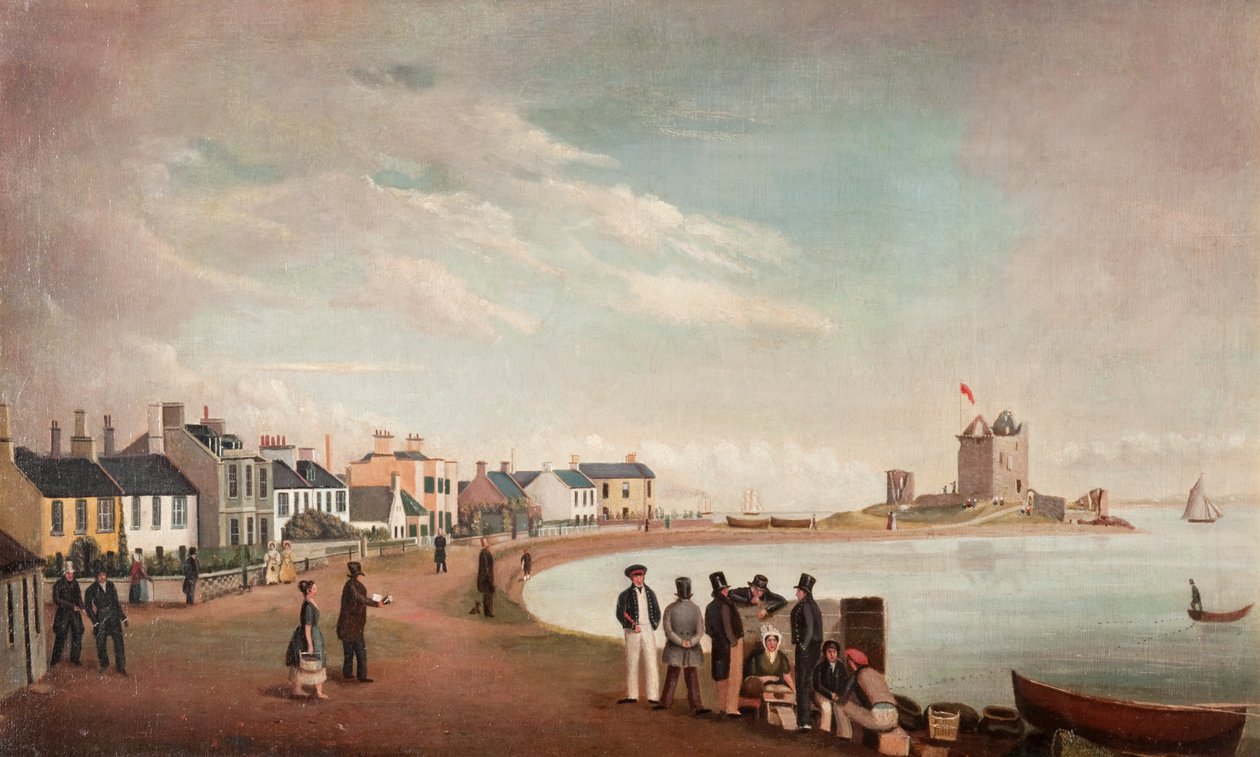 Beach Crescent og Broughty Castle, ca. 1835 (olie på lærred) af Alexander Smith