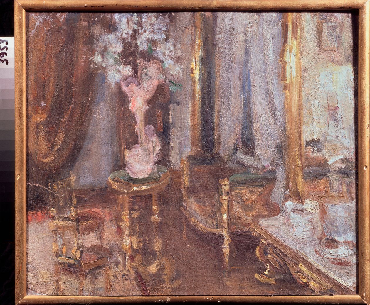 Aften i et værelse - Værk af Alexander Valentinovich Sredin (Sredine) (1872-1934), olie på pap - Russisk kunst, slutningen af ​​1800-begyndelsen af ​​det 20. århundrede, modernisme - Statsregionale I Pozhalostin kunstmuseum, Ryazan ( Rusland) af Alexander Sredin