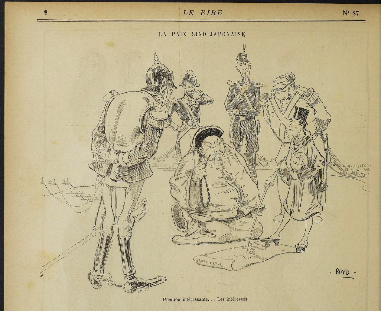 Sino-japansk fred, interessant stilling. De interesserede. Fra: Le Rire, 11. maj 1895, 1895. af Alexander Stuart Boyd