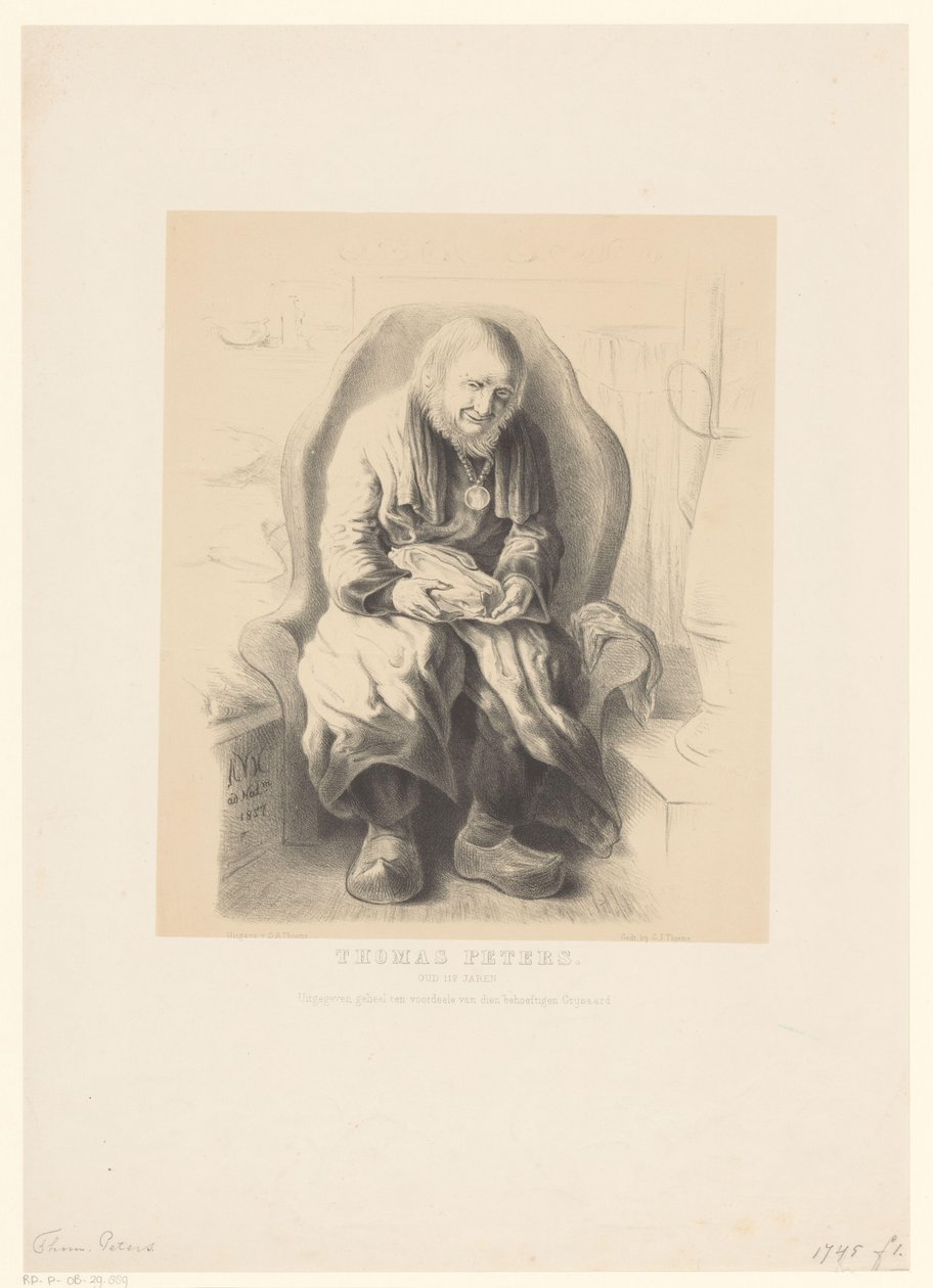 Portræt af Thomas Peters Thomas Peters. Gammel 112 år (titel på objekt) af Alexander Ver Huell
