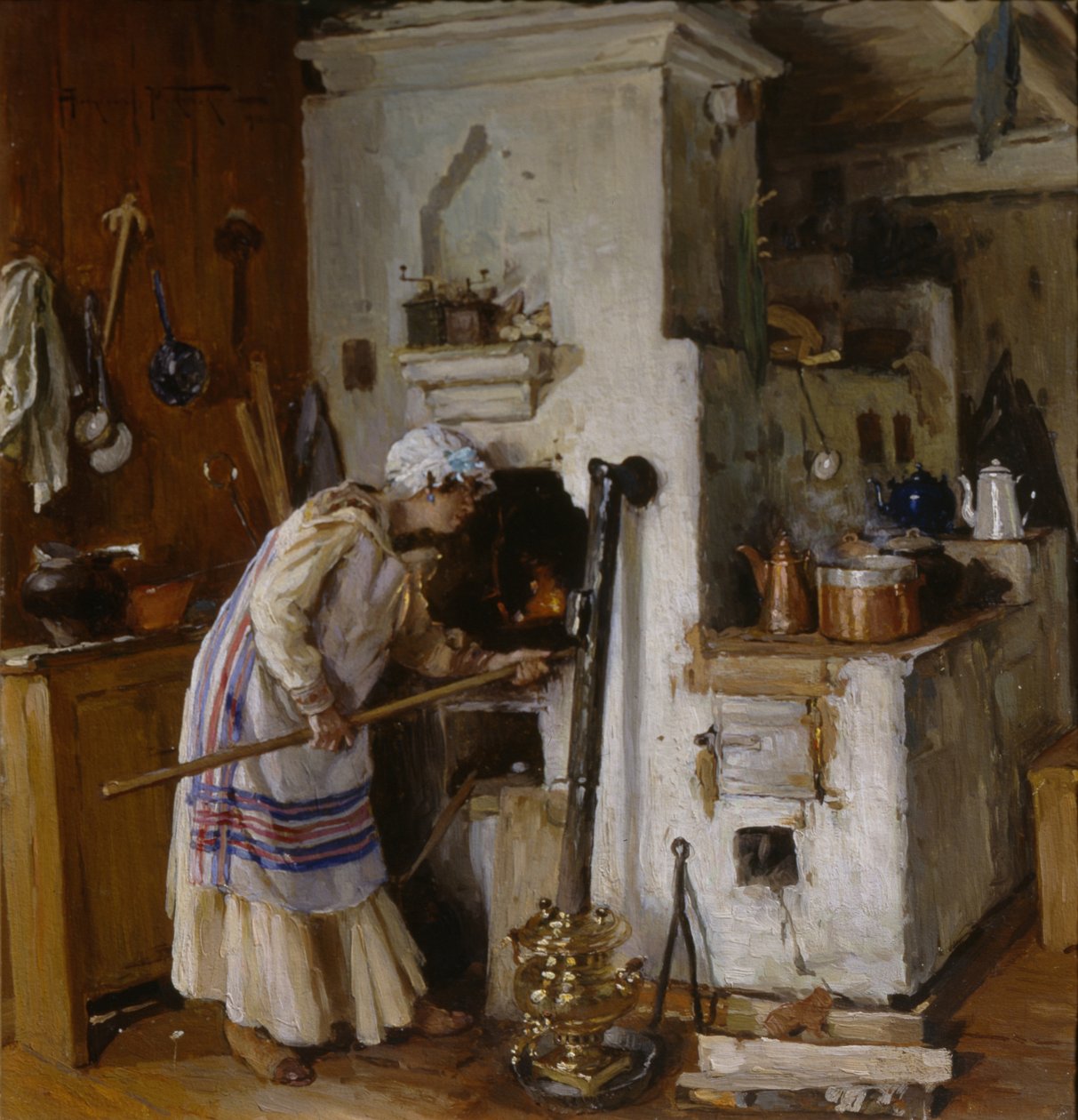 Et nyt hjem turde. Ved komfuret, 1918 af Alexander Vladimirovich Makovsky