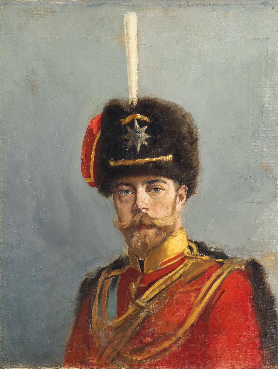Studie til et portræt af kejser Nicholas II, chef for Gardehusarregimentet, ca. 1908 af Alexander Vladimirovich Makovsky