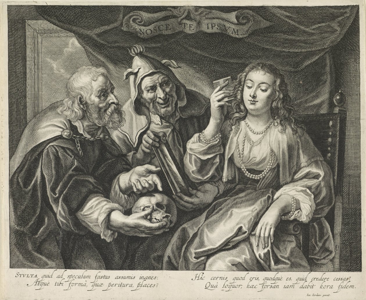 Kvinde med en kam ser i et spejl Nosce te Ipsvm (titel på objekt) af Alexander Voet (II)