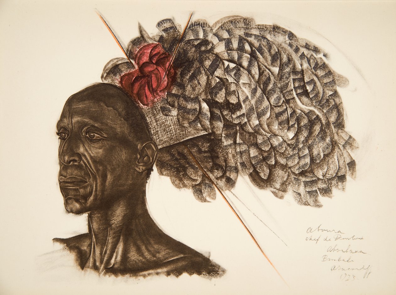 Aboura, kokken Ababoua (Bambili), fra Drawings and Paintings of Africa, henrettet under Citroen Centre Afrique-ekspeditionen, anden Haardt Audouin-Dubreuil-mission, pub. Paris, 1927 af Alexander Yakovlev