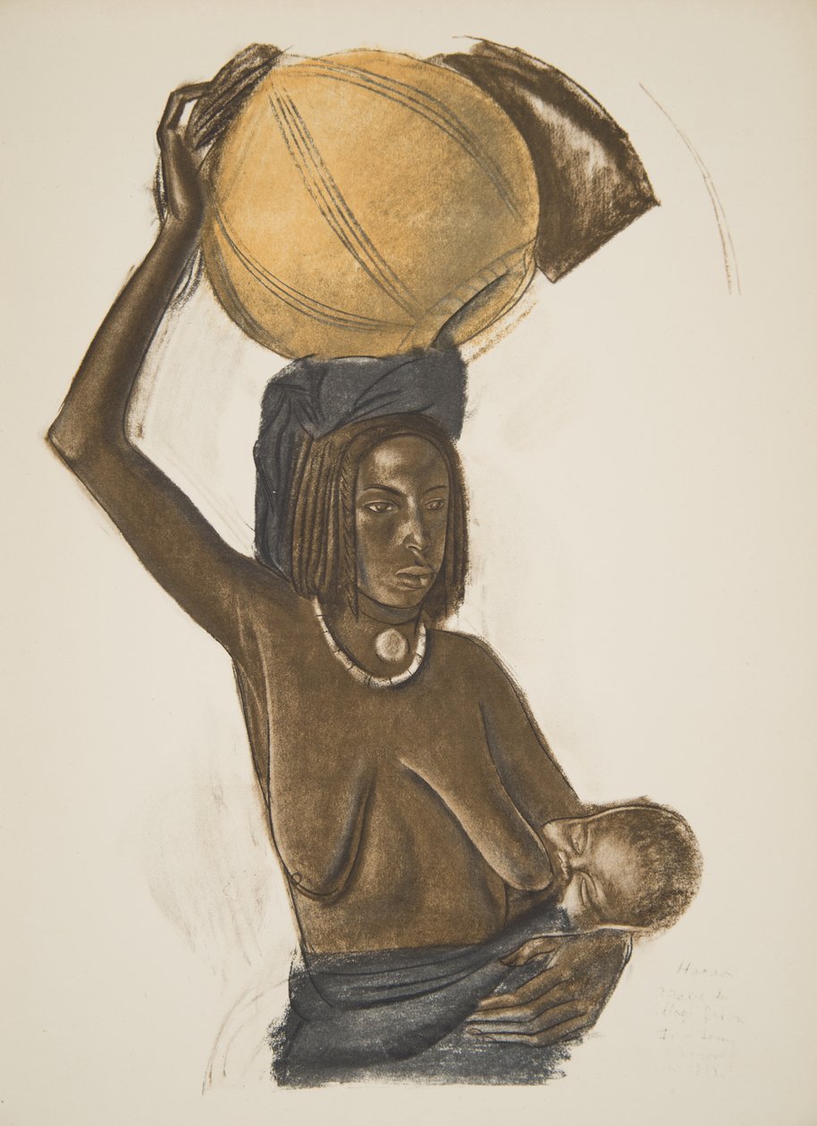 Arabisk kvinde Ouled Gopo med sit barn (Fort Lamy), fra Drawings and Paintings of Africa, henrettet under Citroen Centre Afrique-ekspeditionen, anden Haardt Audouin-Dubreuil-mission, pub. Paris, 1 af Alexander Yakovlev