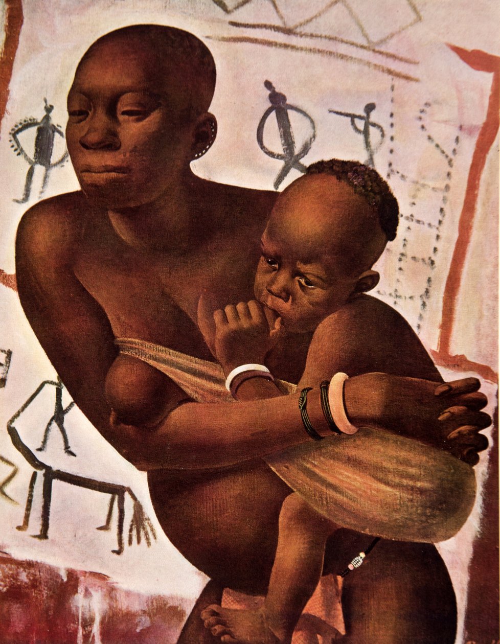 Banda Woman with her Child, fra Drawings and Paintings of Africa, henrettet under Citroen Centre Afrique-ekspeditionen, anden Haardt Audouin-Dubreuil-mission, pub. Paris, 1927 af Alexander Yakovlev