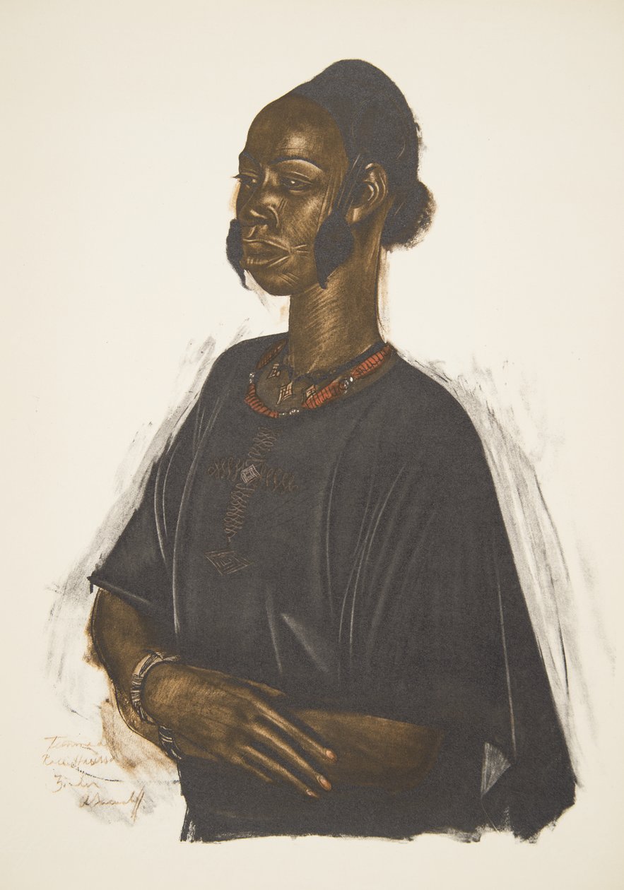 Hausa Woman (Zinder), fra Drawings and Paintings of Africa, henrettet under Citroen Centre Afrique-ekspeditionen, anden Haardt Audouin-Dubreuil-mission, pub. Paris, 1927 af Alexander Yakovlev