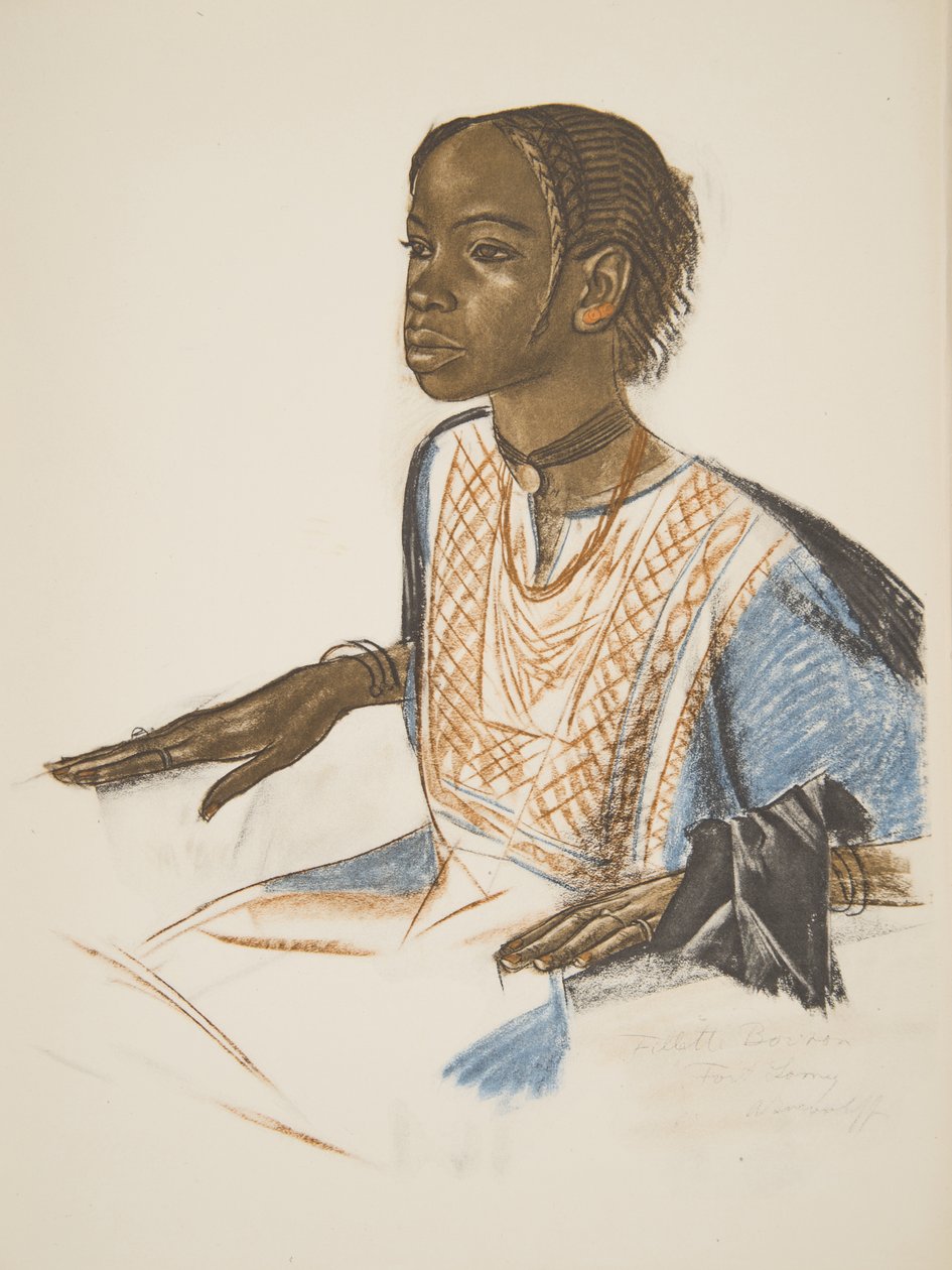 Fillette Bornou (Fort Lamy), fra Drawings and Paintings of Africa, henrettet under Citroen Centre Afrique-ekspeditionen, anden Haardt Audouin-Dubreuil-mission, pub. Paris, 1927 af Alexander Yakovlev