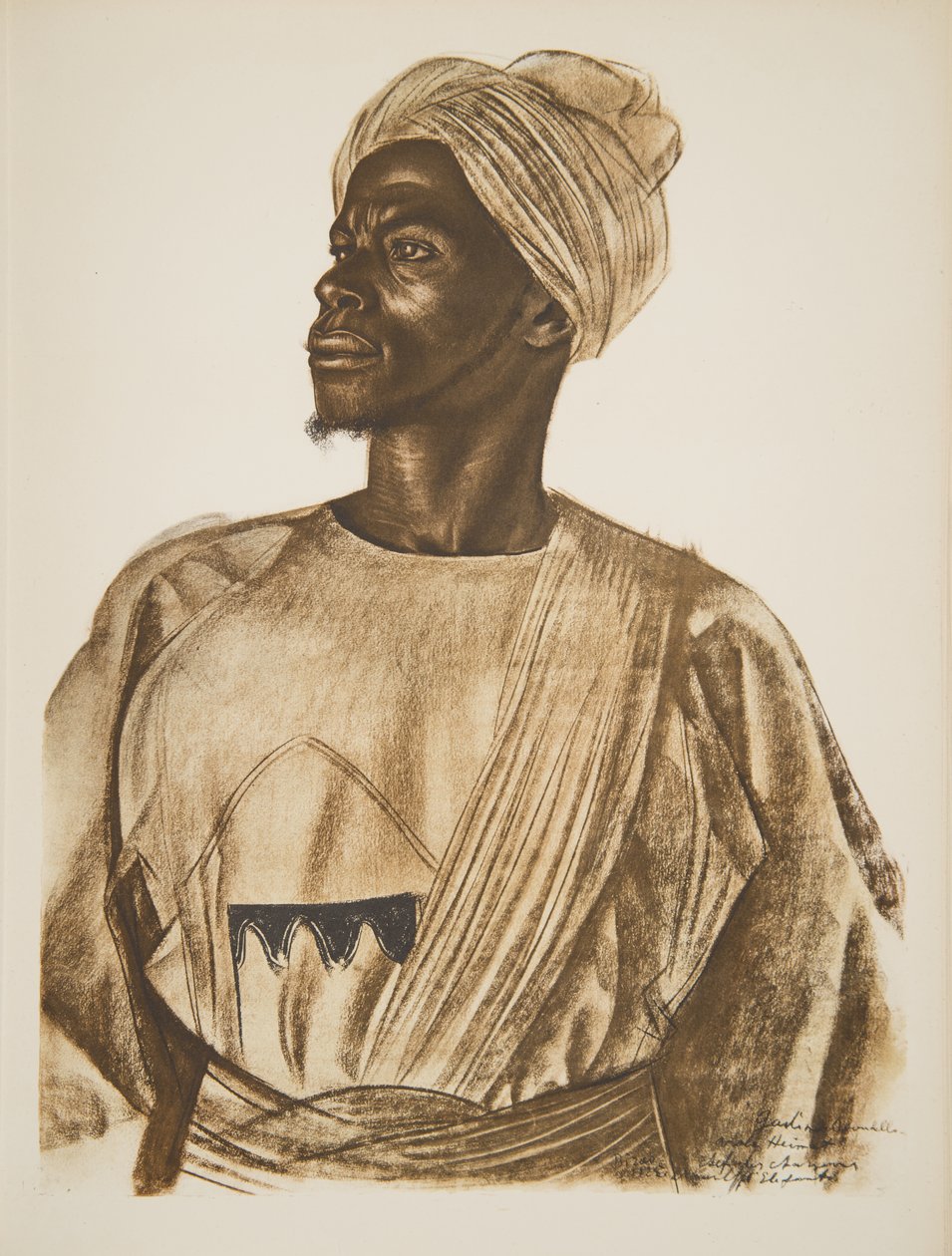 Gadem, elefantjæger (Birao), fra Drawings and Paintings of Africa, henrettet under Citroen Centre Afrique-ekspeditionen, anden Haardt Audouin-Dubreuil-mission, pub. Paris, 1927 (farve oplyst af Alexander Yakovlev