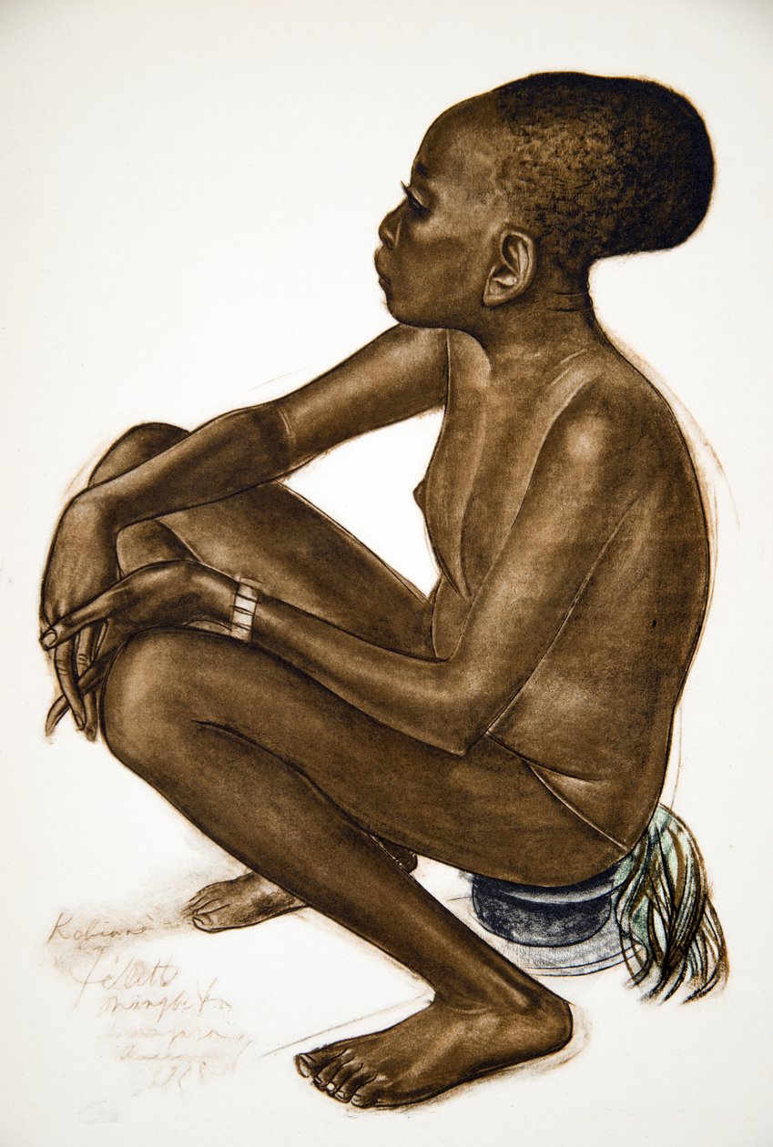 Kotiane, ung pige Mangbetou (Niangara) (Haut Ouelle), fra Drawings and Paintings of Africa, henrettet under Citroen Center Afrique-ekspeditionen, anden Haardt Audouin-Dubreuil-mission, pub. Paris, af Alexander Yakovlev