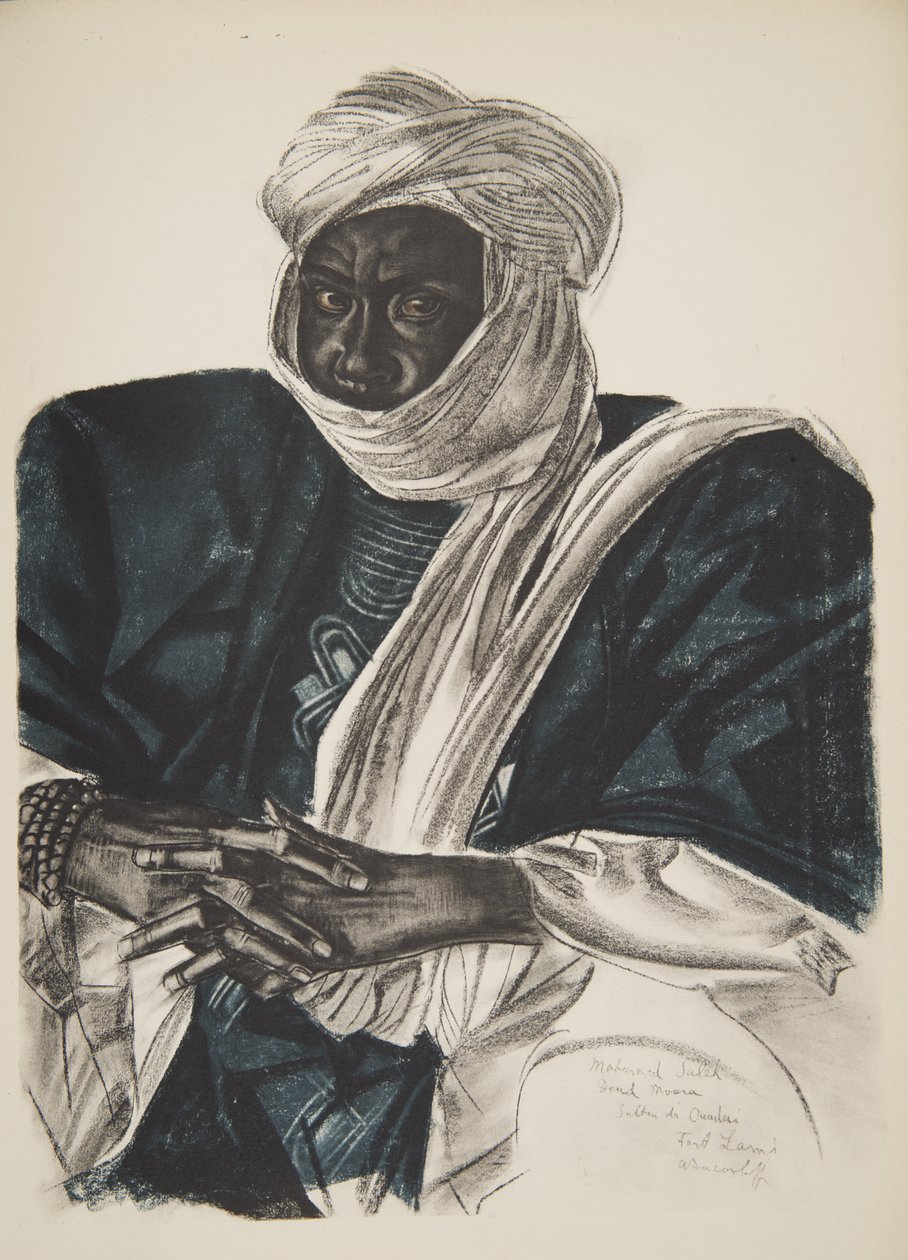 Mohamed Salek, dit Doud Moura, Sultan af Ouadai (Fort Lamy), fra Drawings and Paintings of Africa, henrettet under Citroen Center Afrique-ekspeditionen, anden Haardt Audouin-Dubreuil-mission, pub. af Alexander Yakovlev