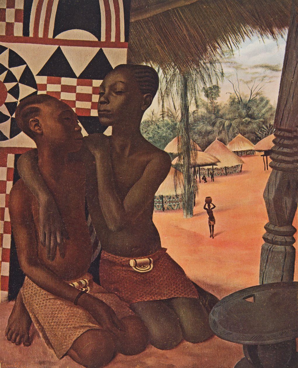 Titi og Naranghe, døtre af høvding Eki Bondo (Haut Ouelle) (den ene af en Mangbetou-mor, den anden af en Matchaga-mor), fra Drawings and Paintings of Africa, udført under Citroen Centre Afr af Alexander Yakovlev