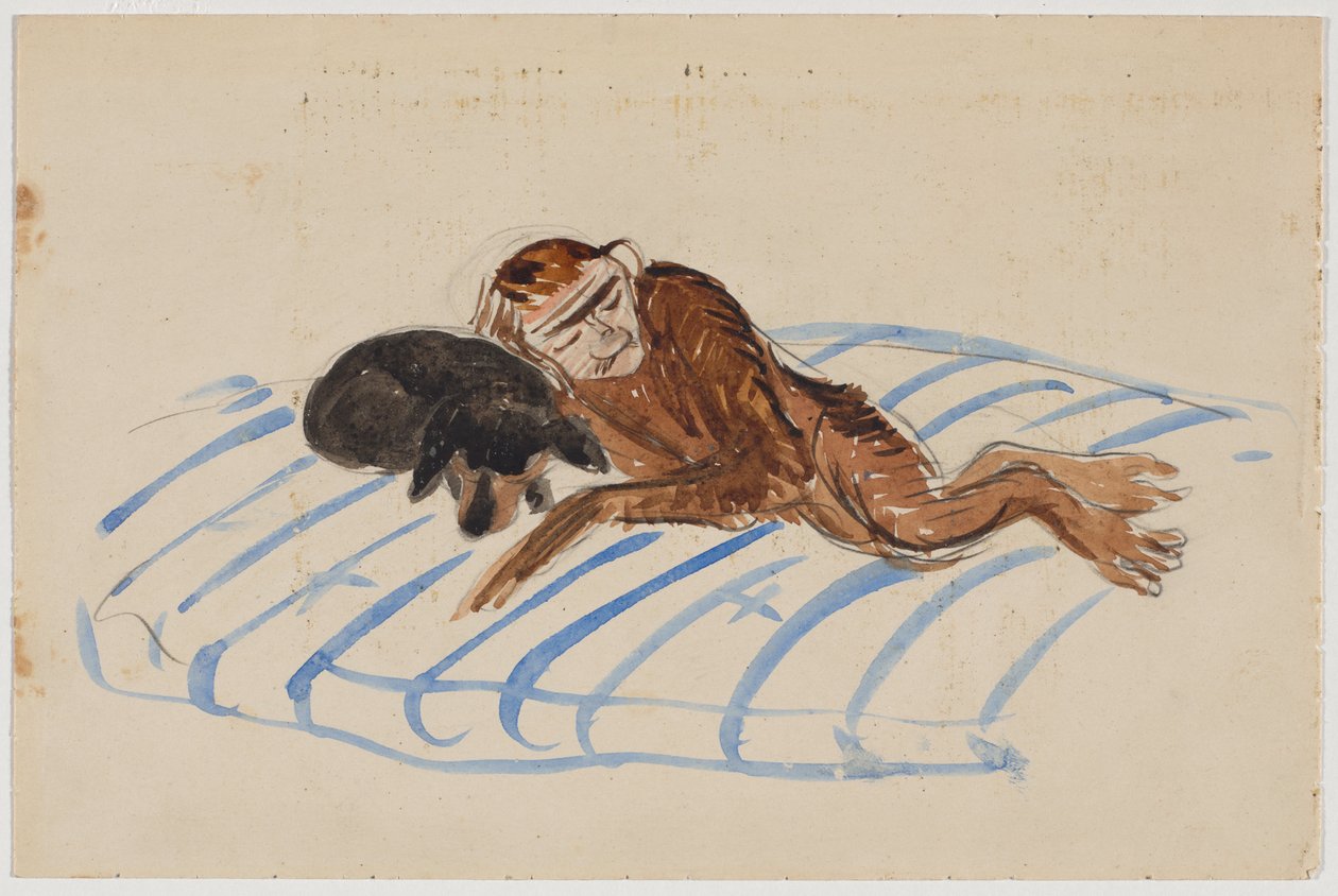 Selvportræt af kunstneren som en abe med Marianne von Werefkins gravhund af Alexander von Salzmann