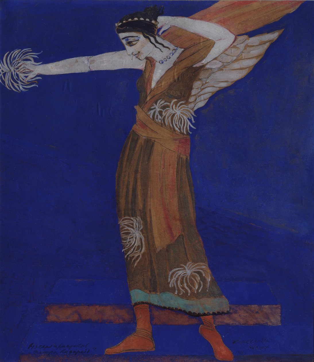 Kostumedesign til skuespillet Famira-kifared af I. Annensky, 1916 af Alexandra Alexandrowna Exter