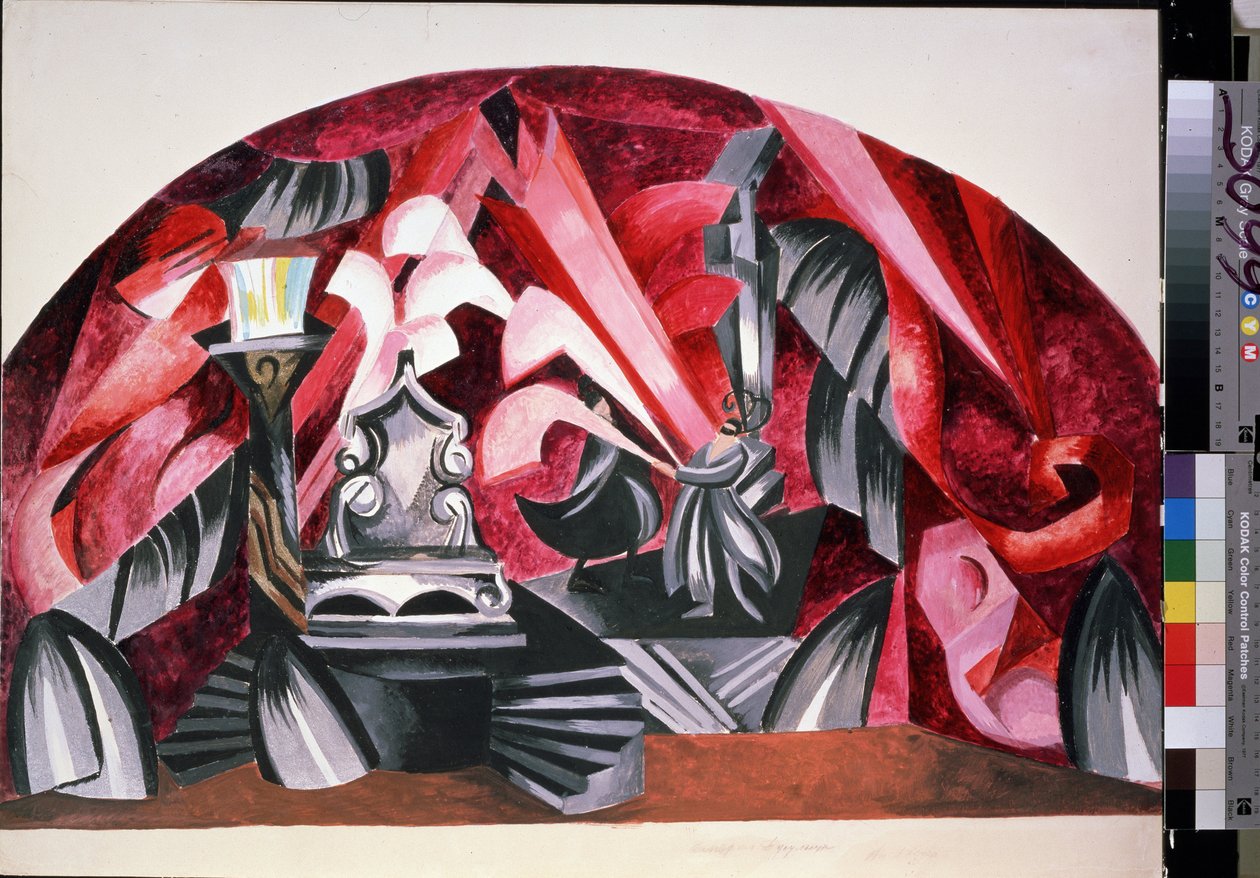 Decor preparatoire pour la piece ""Romeo et Juliette"" af William Shakespeare (1564-1616) (Scenedesign til skuespillet Romeo og Juliette af William Shakespeare) - Oeuvre de Alexandra Alexandrovna Exter (1882-1949), gouache på karton af Alexandra Alexandrowna Exter