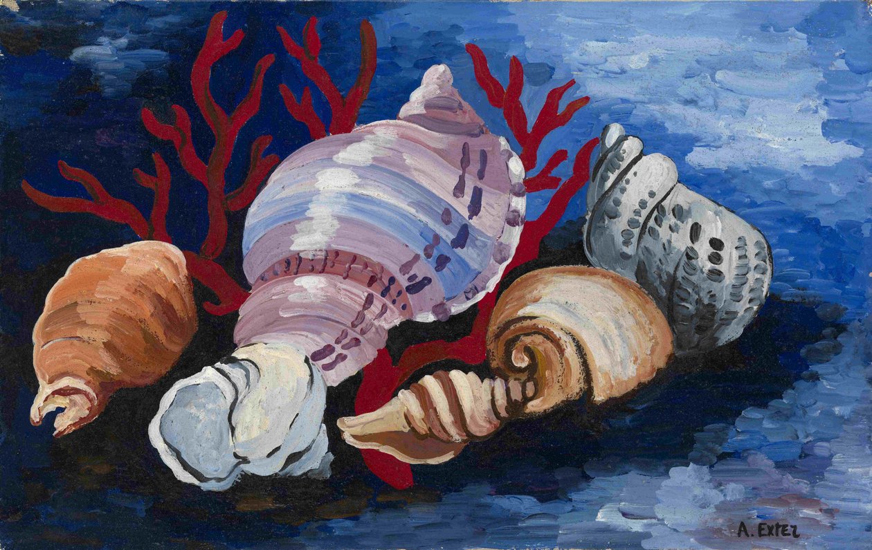 Stilleben med havskaller, ca 1928 af Alexandra Alexandrowna Exter