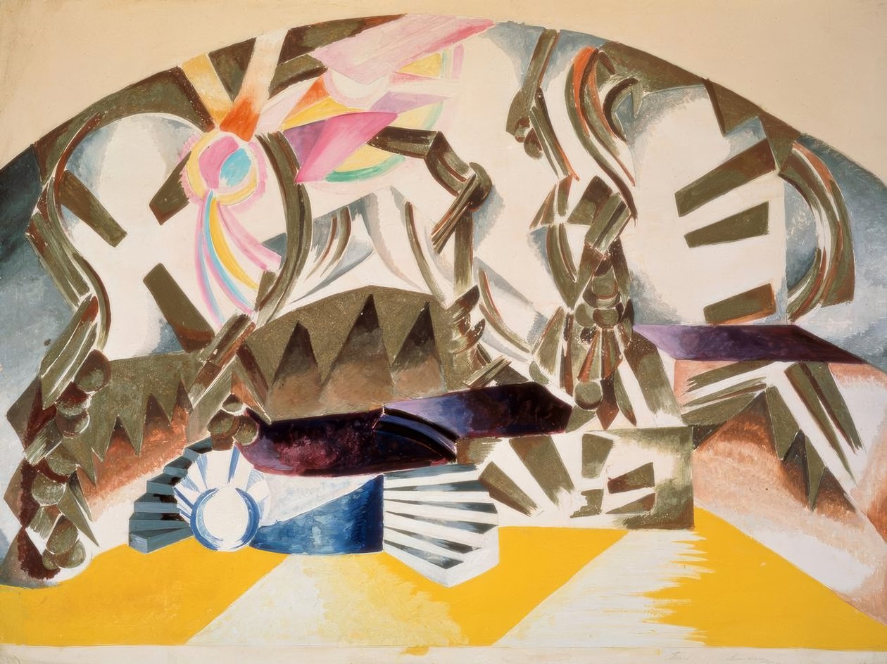 Scenedesign til Moskva-forestillingen, Kamerny Theatre, 17. maj 1921 af Alexandra Alexandrowna Exter