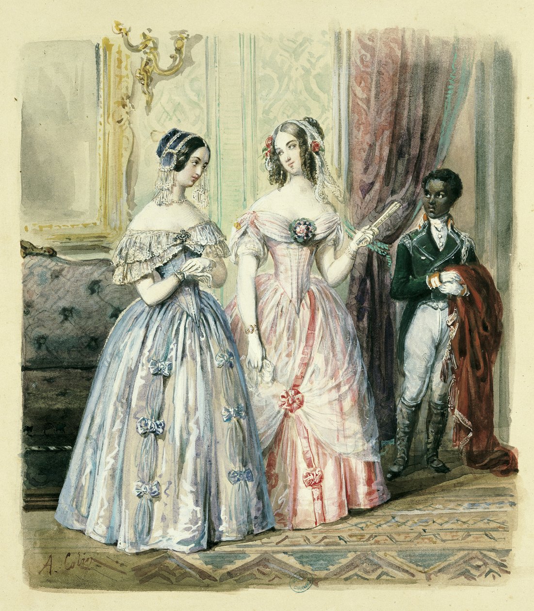 Leaving for the Ball, 1830-48 (wc på papir) af Alexandre Colin