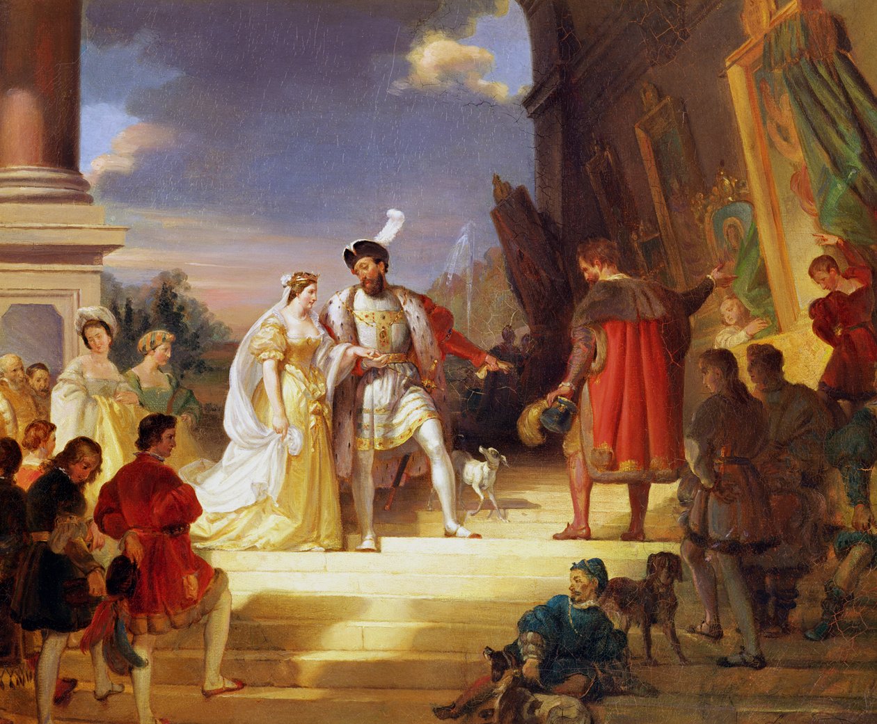 Francois I (1494-1547) med Leonardo da Vinci (1452-1519) af Alexandre Evariste Fragonard