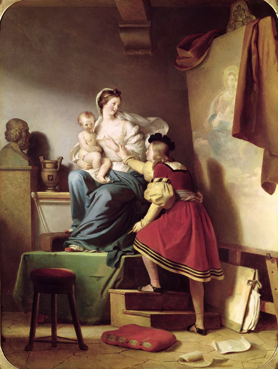 Raphael justerer sin models stilling til sit maleri af jomfruen og barnet af Alexandre Evariste Fragonard