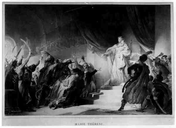 Maria Theresa (1717-80) præsenterer sin søn for ungarerne, graveret af Theophile, trykt af Lemercier af Alexandre Evariste after Fragonard