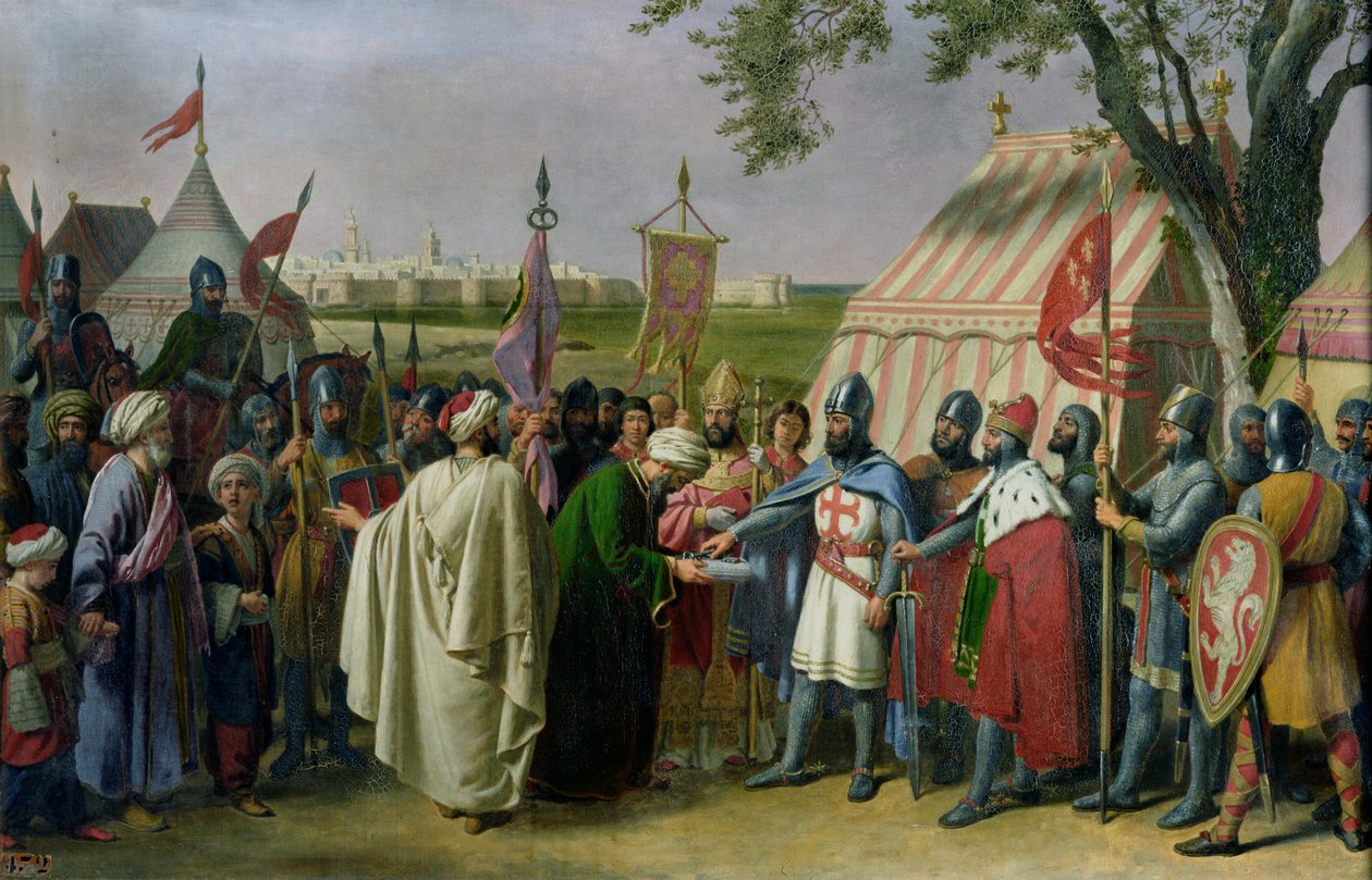 Greve af Tripoli accepterede overgivelsen af byen Tyrus i 1124, 1840 af Alexandre Francois Caminade