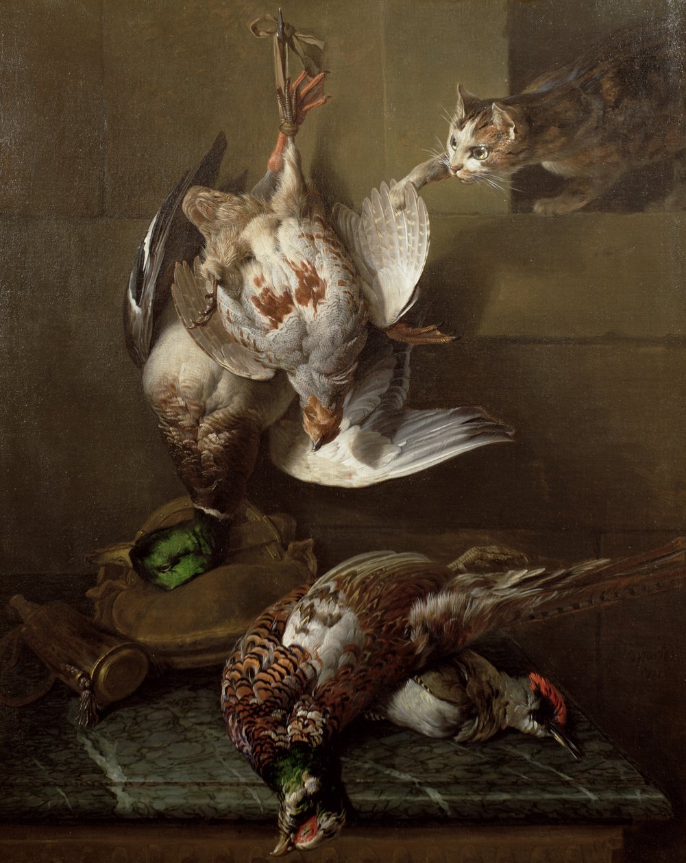 A Cat Attacking Dead Game (olie) (en af et par, se også 40087) af Alexandre Francois Desportes