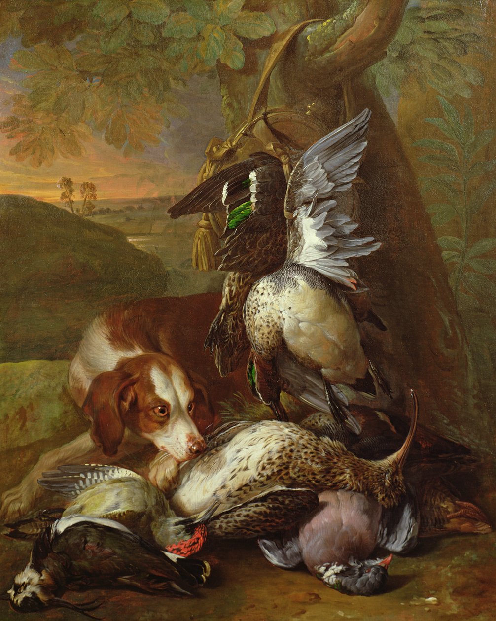 A Dog Guarding Game (olie) (en af et par, se også 40086) af Alexandre Francois Desportes