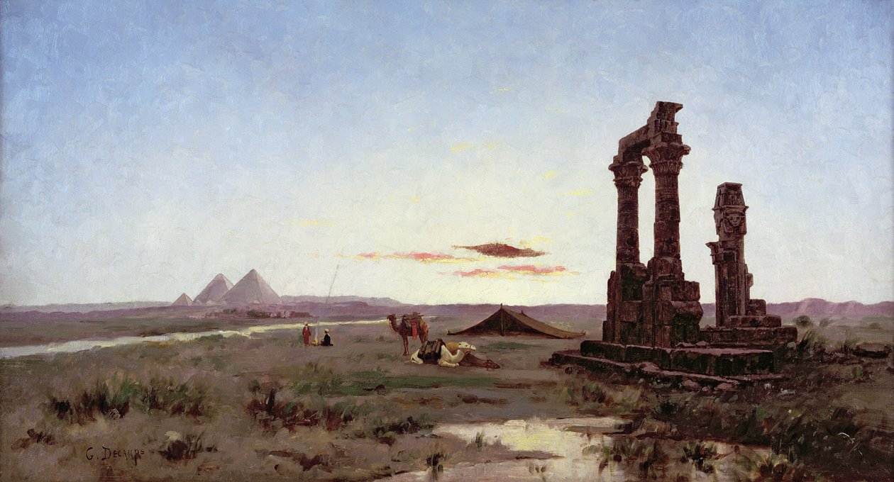 En beduinlejr ved et ødelagt tempel af Alexandre Gabriel Decamps