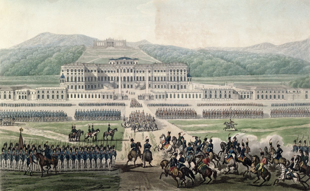 Napoleon Bonapartes (1769-1821) ankomst til Schloss Schonbrunn, indgraveret af Aubertin, ca. 1820 af Alexandre de la Borde