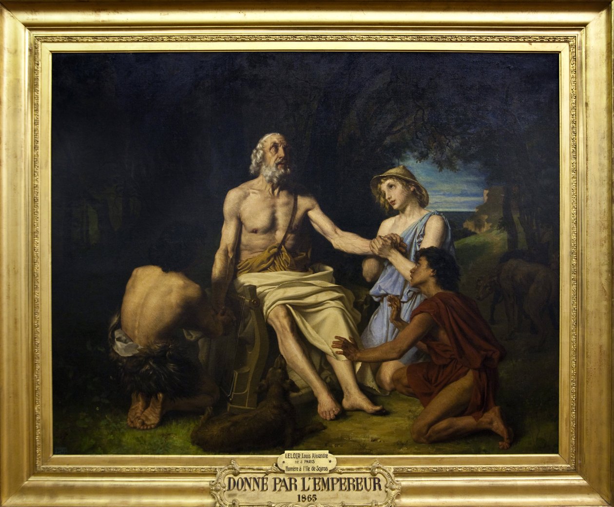 Repræsentation af Homere, græsk digter fra det 9. århundrede f.Kr. på øen Scyros Maleri af Jean-Baptiste Auguste Leloir (1809-1892) (Jean Baptiste) 1865 Homer på øen Scyros, maleri af Alexandre Louis Leloir af Alexandre Louis Leloir