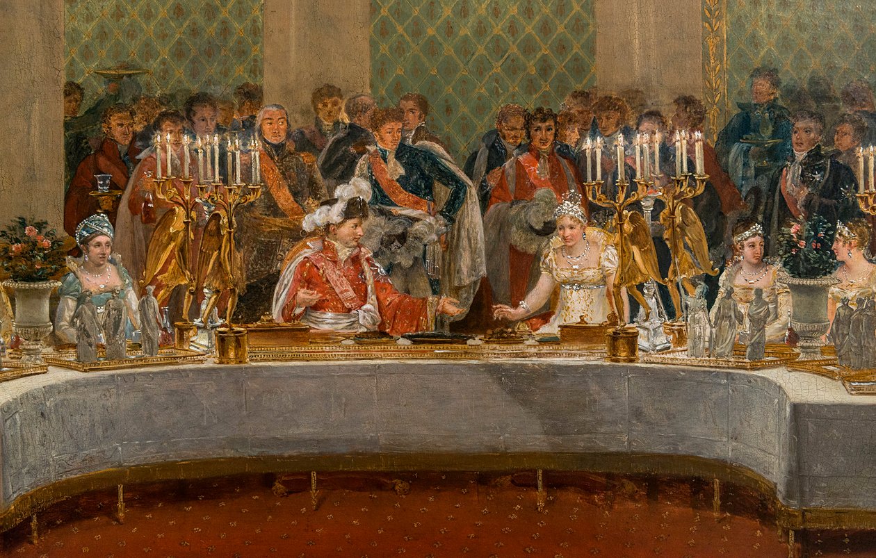 Bryllupsbanketten for Napoleon Bonaparte (1769-1821) og Marie-Louise de Habsburg-Lorraine (1791-1847) 1810 - Detalje af: Fest for brylluppet af Napoleon I og Marie-Louise giver i teatret i Palais des Tuilerier, 2. april af Alexandre Dufay